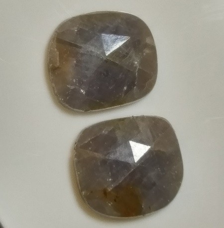 18.4ct Pair of Blue/Grey Rose-cut Sapphire Cabochons