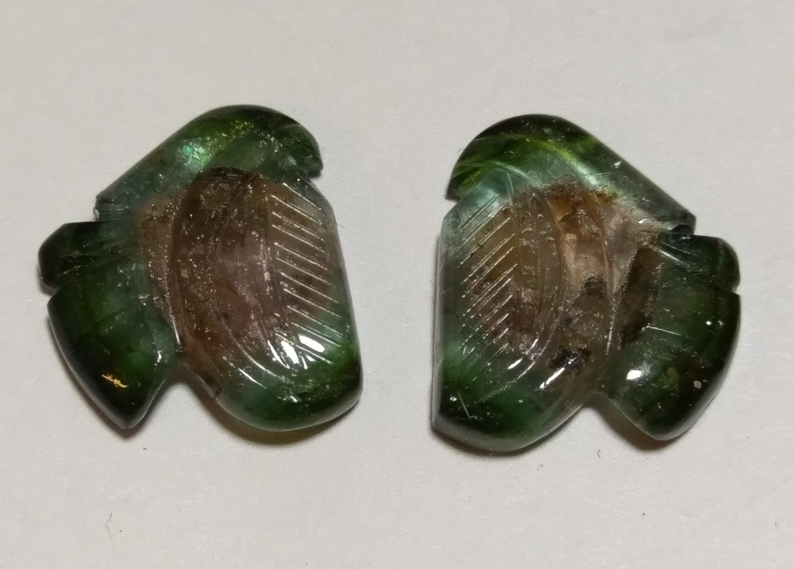 Pair of watermelon tourmaline carvings