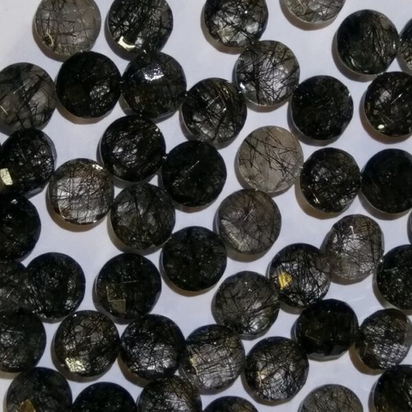 1x 10mm double rose/checkerboard-cut black rutile quartz facet
