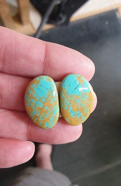 26x17mm matched pair of Tyrone turquoise cabochons