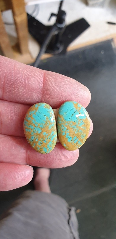 26x17mm matched pair of Tyrone turquoise cabochons
