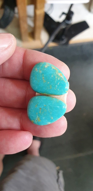 23x17mm matched pair of Tyrone turquoise cabochons