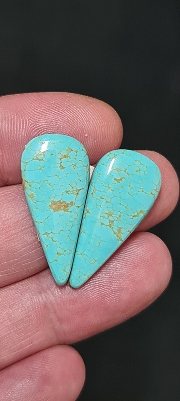 31x14mm Mine #8 turquoise cabochon - matching pair