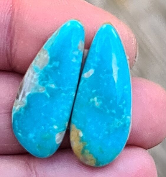 32x13mm Easter Blue turquoise cabochon - matching pair