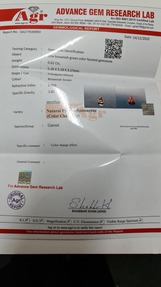 5.26x5.19x3.17mm triangular/mixed-cut, colour-change garnet facet. Lab certified - Image 2