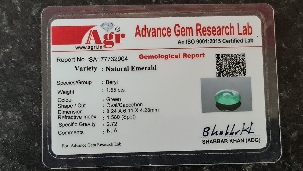 8.24x6.11x4.28mm oval Zambian emerald cabochon with short certification - Image 2