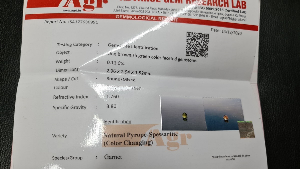 2.96x2.94x1.54mm round/mixed-cut, colour-change garnet facet. Lab certified - Image 3