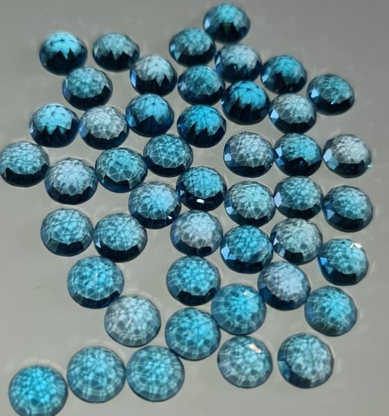 8mm rose-cut Swiss blue topaz cabochon