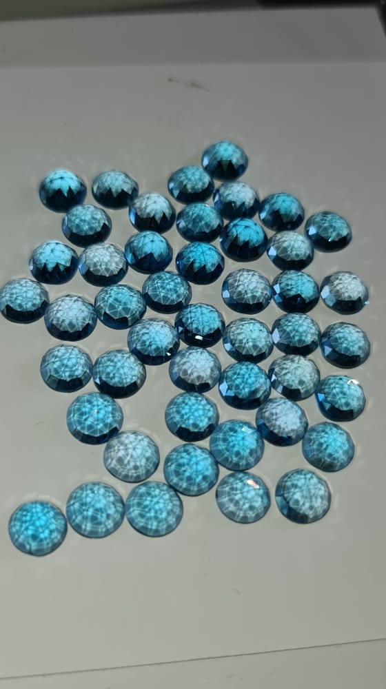 8mm rose-cut Swiss blue topaz cabochon