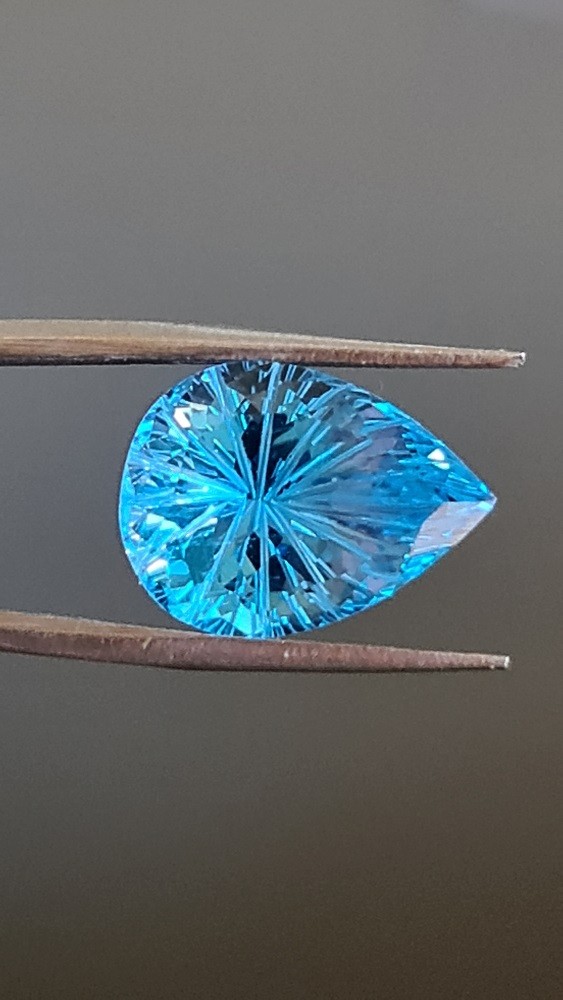 16x12mm Carved Blue Topaz Teardrop Facet for Bespoke Pendants