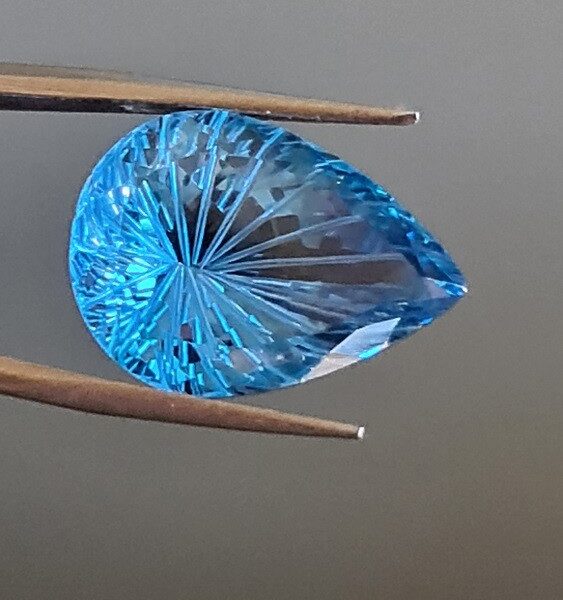 19x14mm Fancy Cut Swiss Blue Topaz Carved Back Facet for Pendant Making