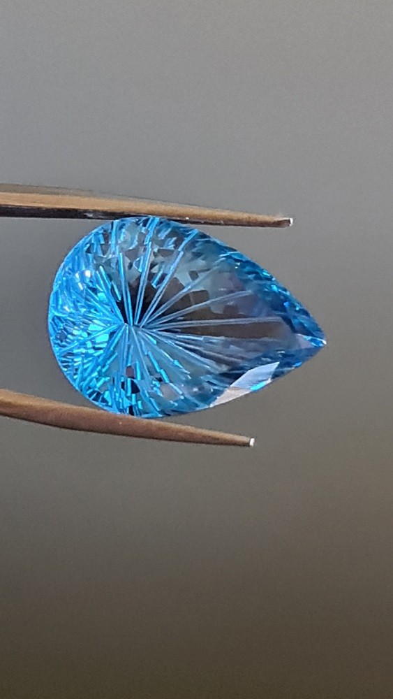19x14mm Fancy Cut Swiss Blue Topaz Carved Back Facet for Pendant Making
