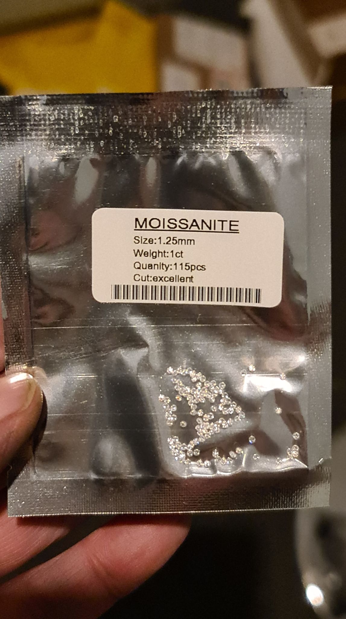 1ct parcel of 1.25mm bright white moissanite melee facets