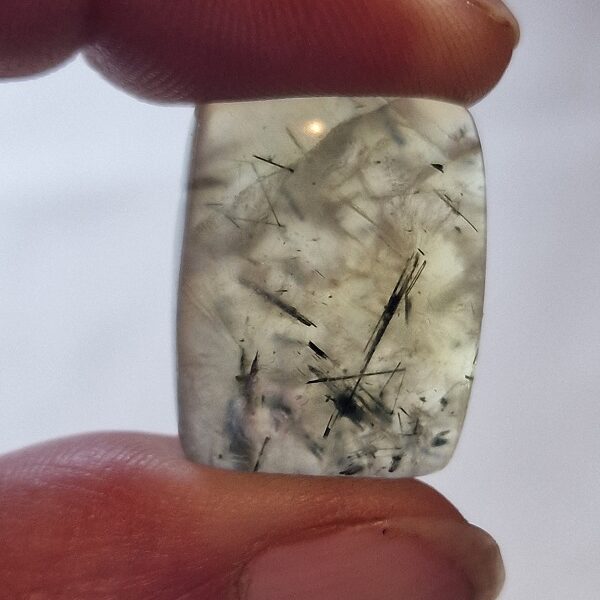 24x19mm prehnite cabochon with rutile inclusions