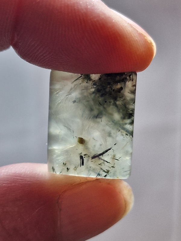 22x17mm prehnite cabochon with rutile inclusions