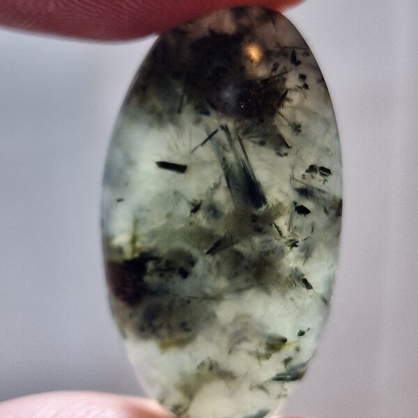 32x17mm prehnite cabochon with rutile inclusions