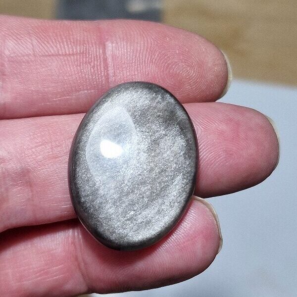 31x23mm silver sheen obsidian cabochon