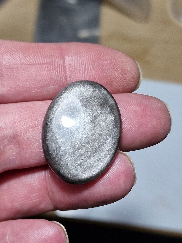 31x23mm silver sheen obsidian cabochon