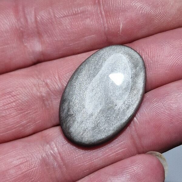 31x21mm silver sheen obsidian cabochon