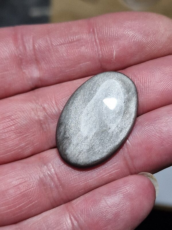 31x21mm silver sheen obsidian cabochon