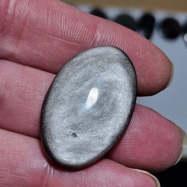 35x22mm silver sheen obsidian cabochon