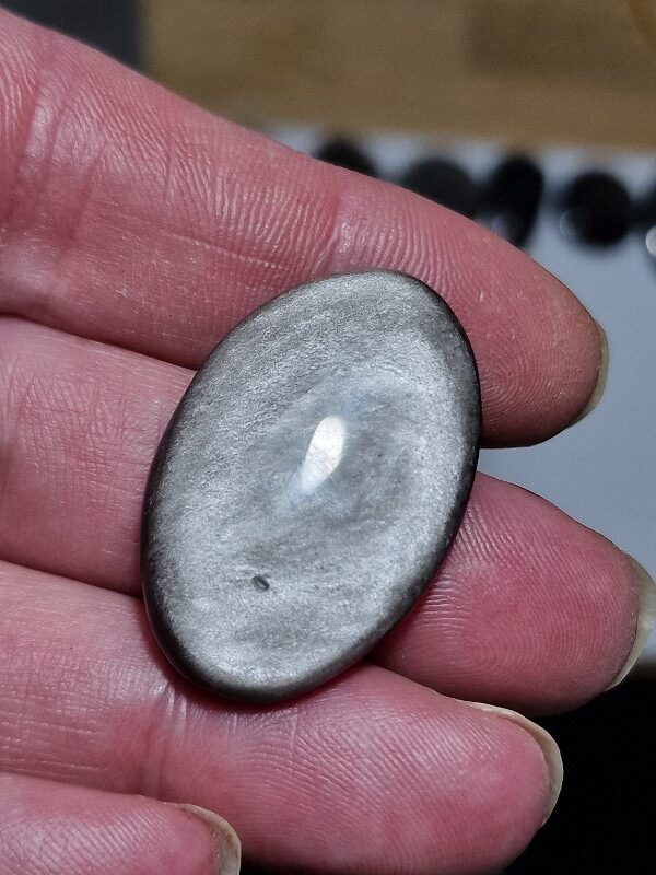 35x22mm silver sheen obsidian cabochon