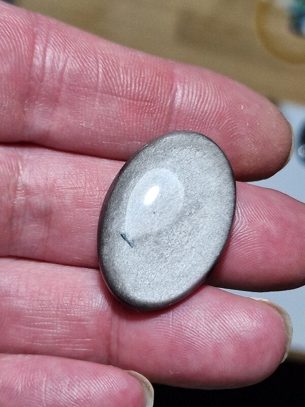 31x21mm silver sheen obsidian cabochon