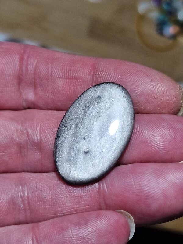 32x20mm silver sheen obsidian cabochon