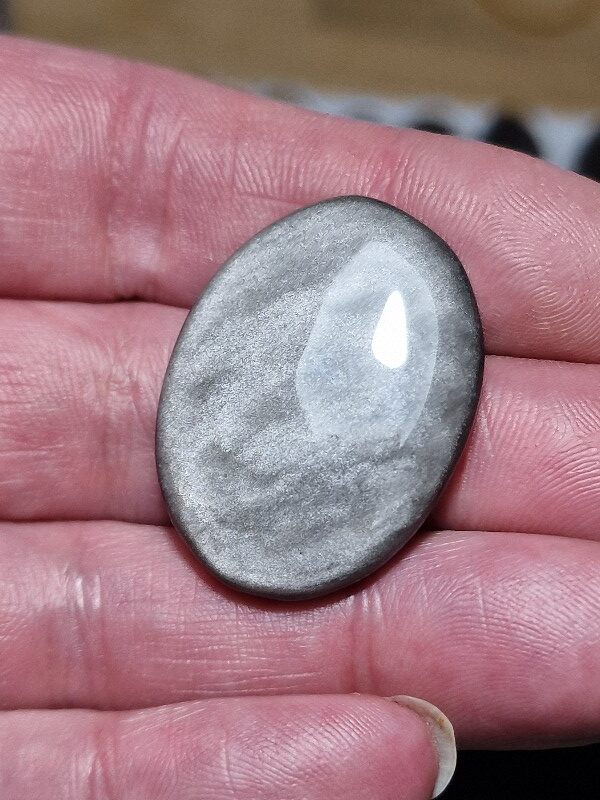 33x25mm silver sheen obsidian cabochon