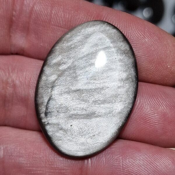 35x25mm silver sheen obsidian cabochon