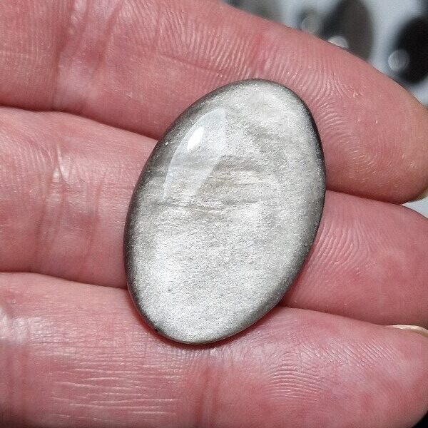 32x21mm silver sheen obsidian cabochon