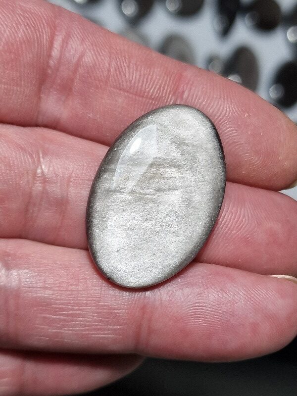 32x21mm silver sheen obsidian cabochon