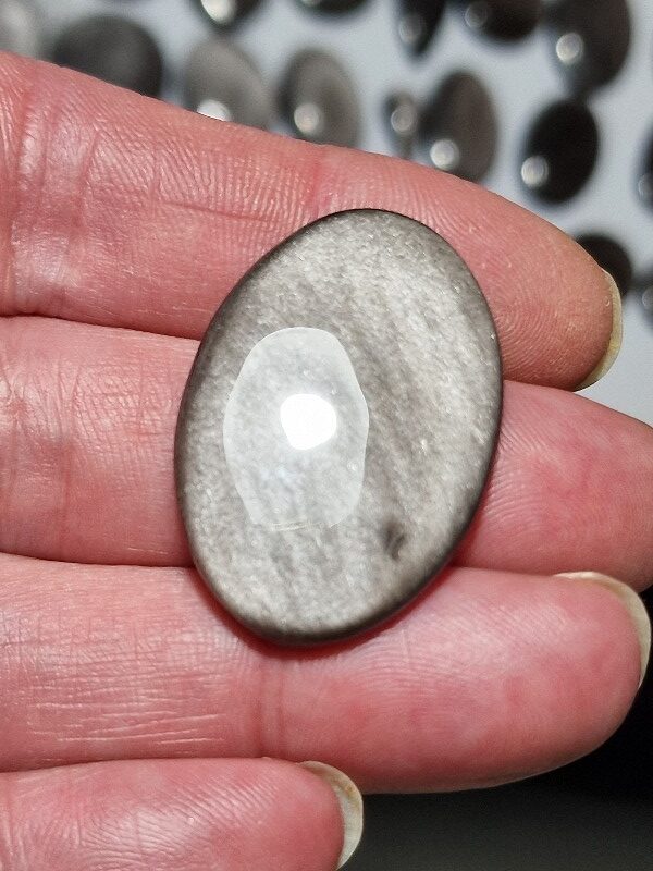 35x24mm silver sheen obsidian cabochon