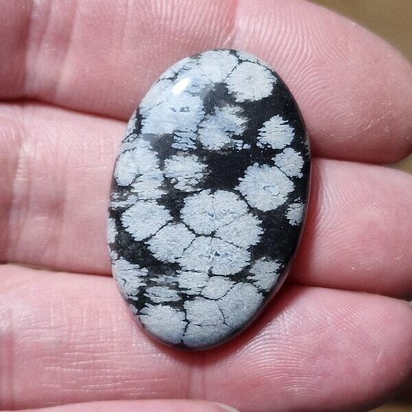 35x23mm snowflake obsidian cabochon