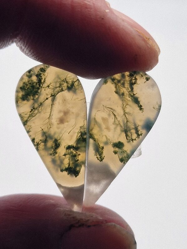 30x13mm pair of moss agate picture slice/cabochons