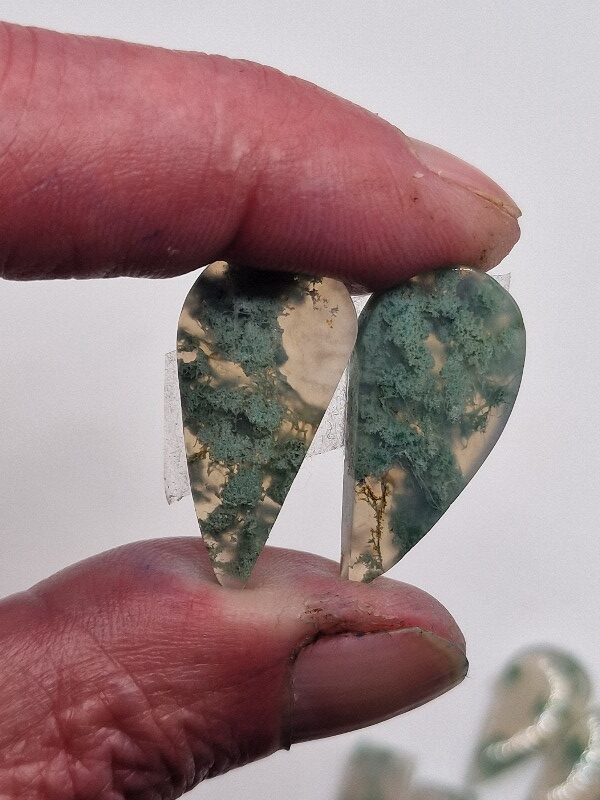 29x14mm pair of moss agate picture slice/cabochons