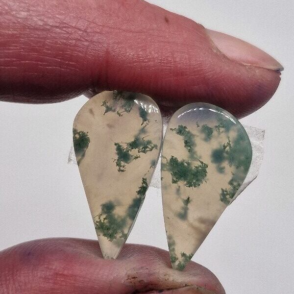 24x13mm pair of moss agate picture slice/cabochons