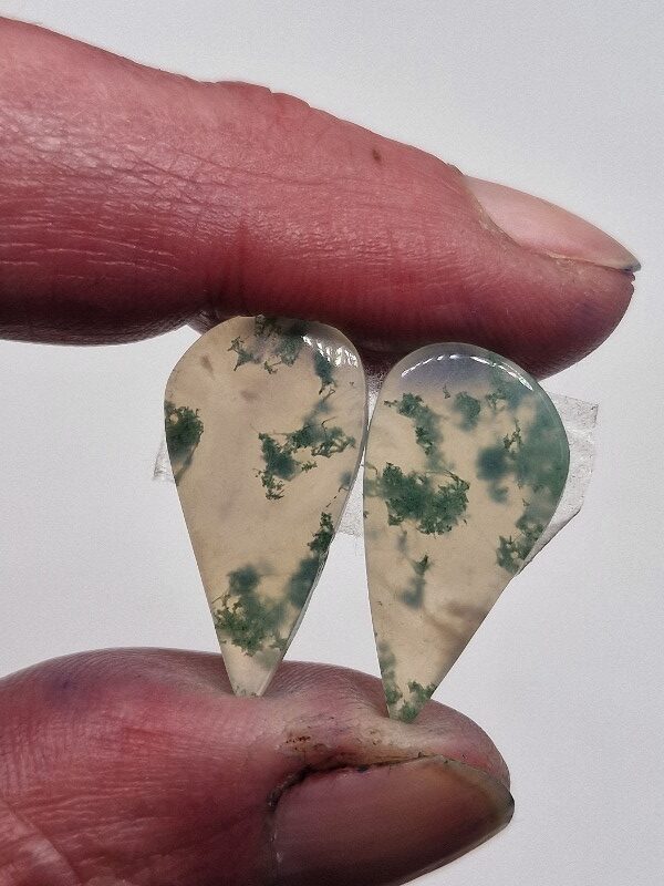 24x13mm pair of moss agate picture slice/cabochons