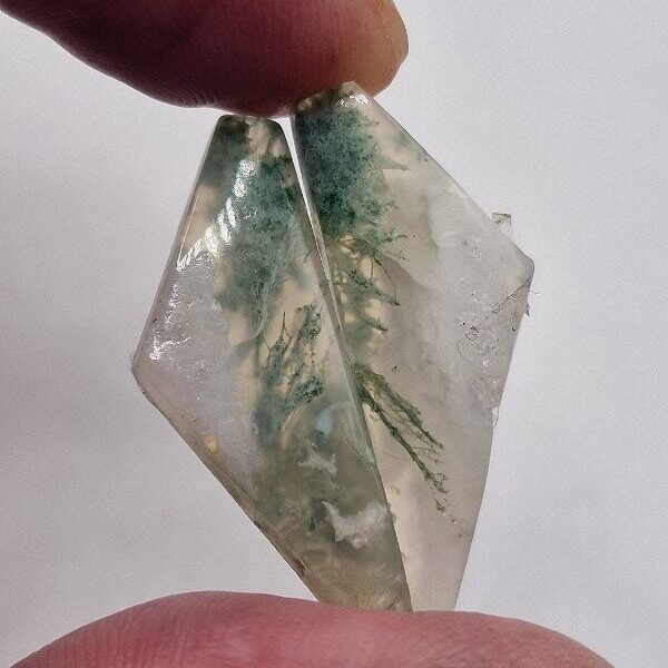 35x12mm pair of moss agate picture slice/cabochons