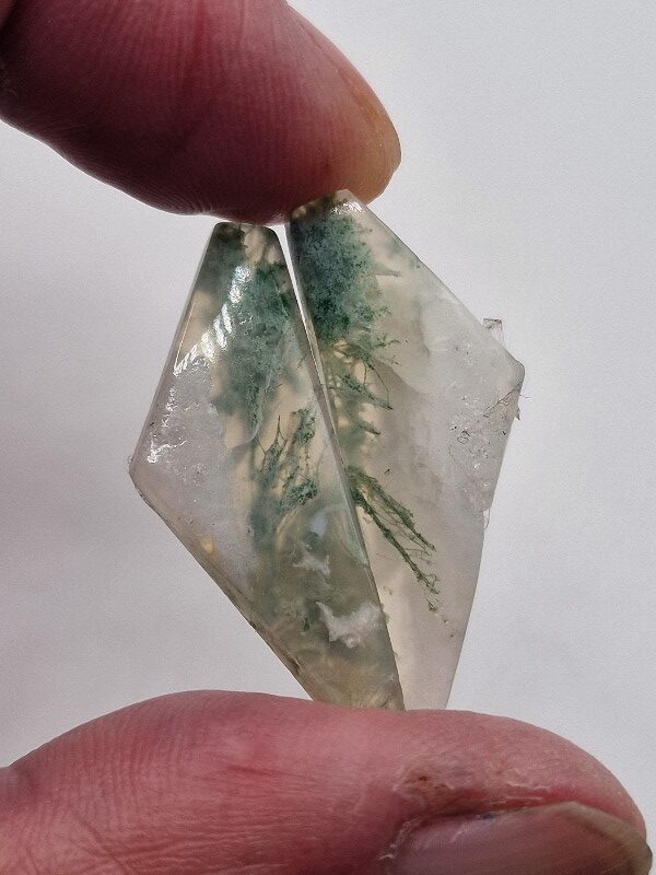 35x12mm pair of moss agate picture slice/cabochons