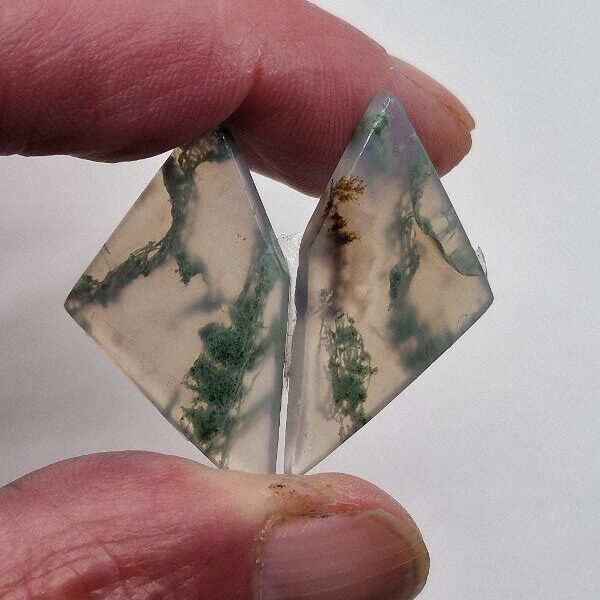 34x20mm pair of moss agate picture slice/cabochons