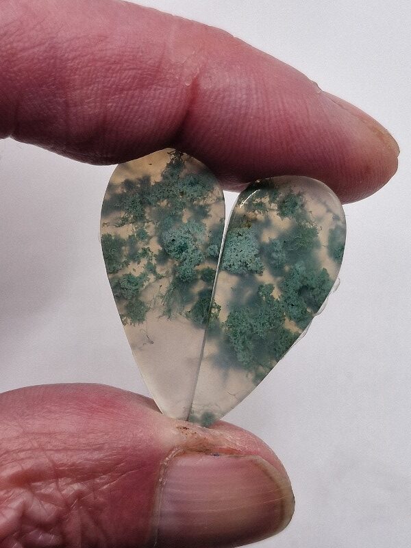 32x13mm pair of moss agate picture slice/cabochons