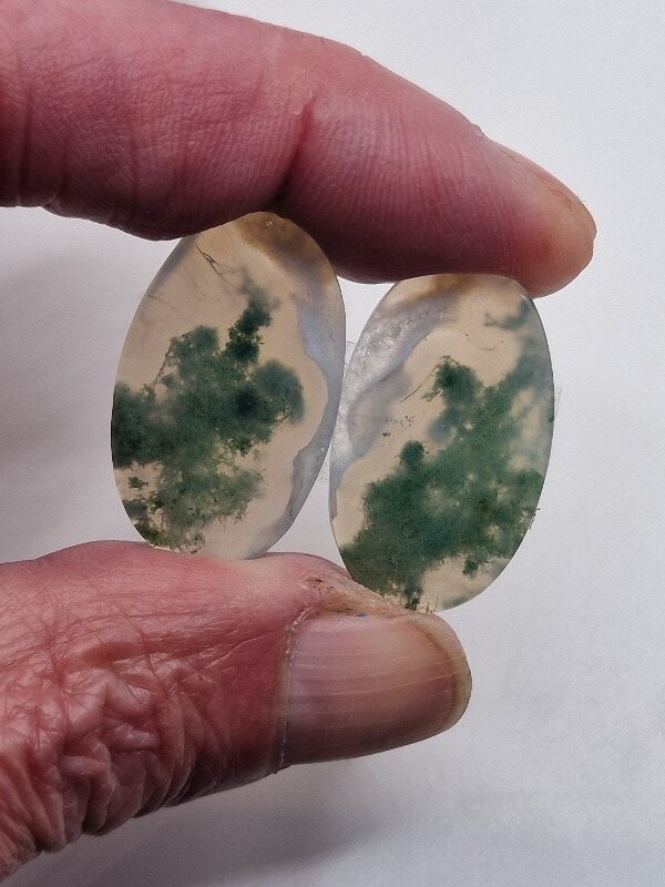 29x18mm pair of moss agate picture slice/cabochons