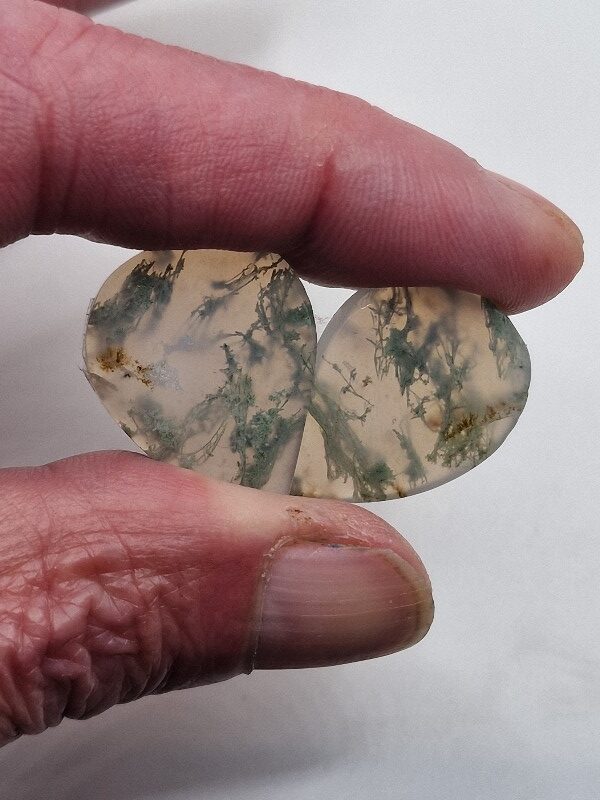26x20mm pair of moss agate picture slice/cabochons