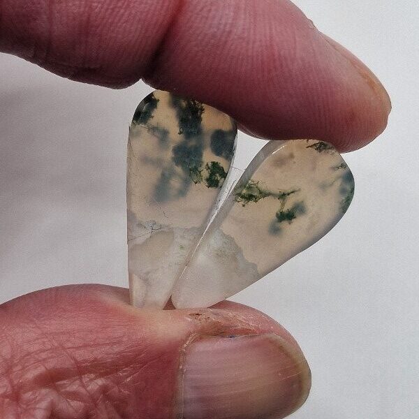 25x12mm pair of moss agate picture slice/cabochons