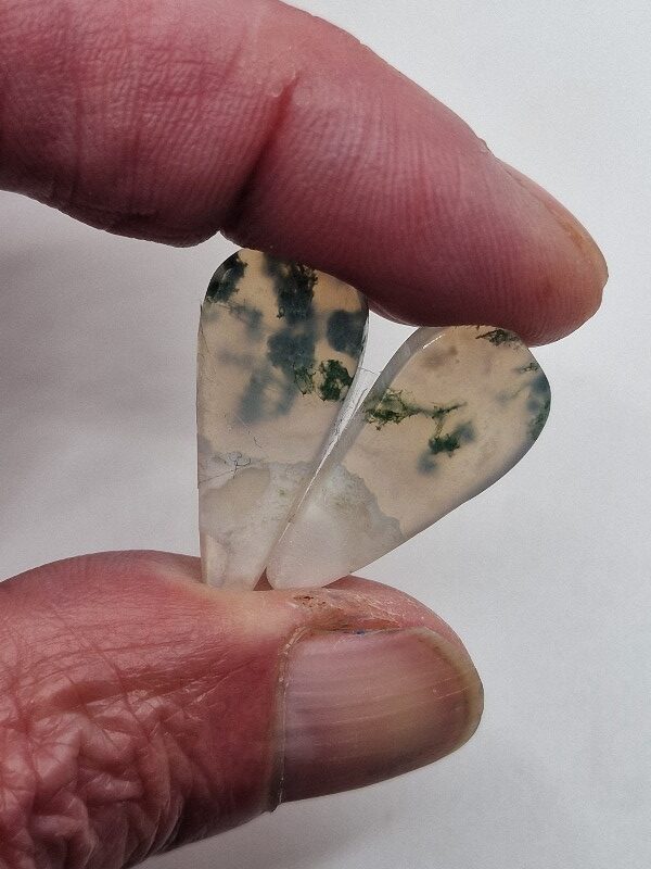 25x12mm pair of moss agate picture slice/cabochons