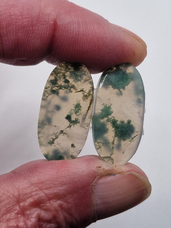 27x13mm pair of moss agate picture slice/cabochons