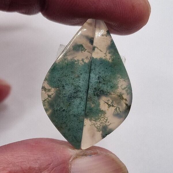 33x11mm pair of moss agate picture slice/cabochons