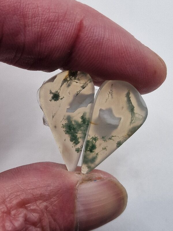 26x14mm pair of moss agate picture slice/cabochons