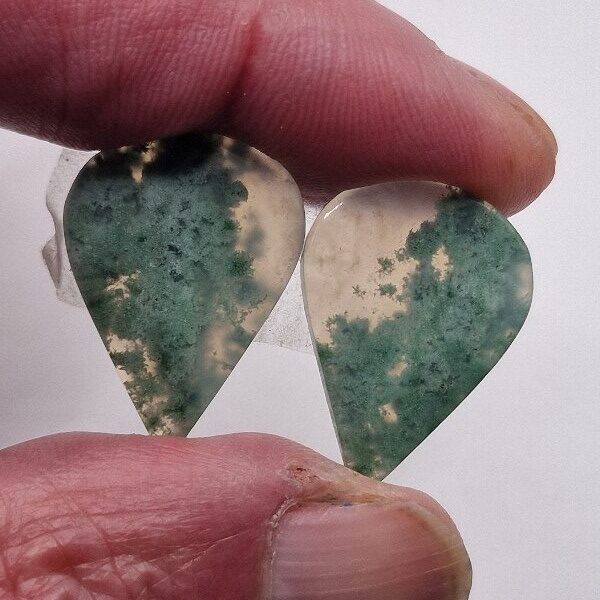 24x18mm pair of moss agate picture slice/cabochons